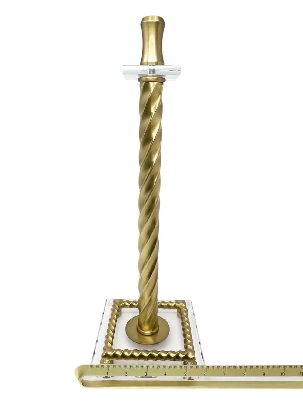Ethan Allen 18” Tall Brass & Acrylic Candlestick Holder Spiral/Twisted Stem EUC